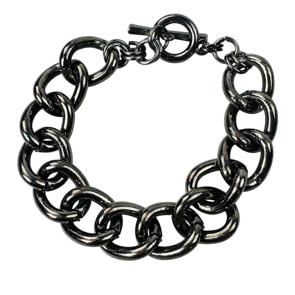 Large Chain Dark Silver Hematite Toned Bracelet 8" Toggle Closure